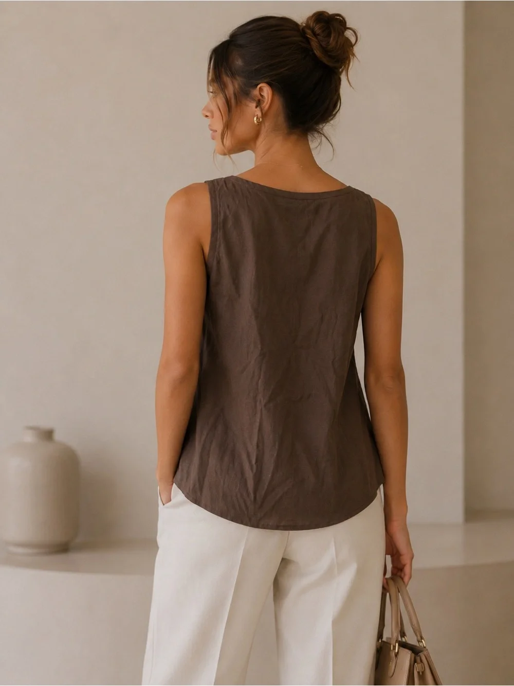J. Crew Brown Silk Blend Ruffle-Front Sleeveless Boho Tank Top Size 4